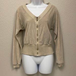 Velour tracksuit y2k jacket deep v-neck yoga sweater / jacket small